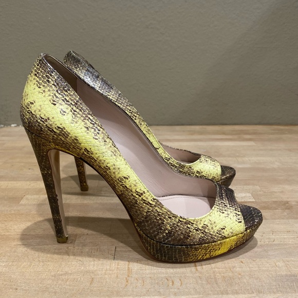 Miu Miu Python Snakeskin Leather Heels Open Toe Multicolor Sz 39 , 8.5 Platform - Picture 2 of 13
